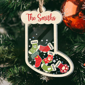 Christmas Stockings Hanging Shape Ornament, Personalized 3 Layers Shaker Ornament, Christmas Family Gifts