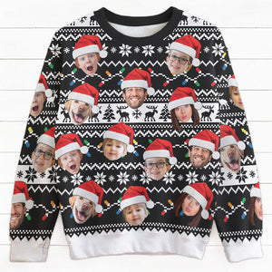 Custom Face Funny Christmas Pattern, Personalized All-Over-Print Sweatshirt, Ugly Sweater, Custom Photo