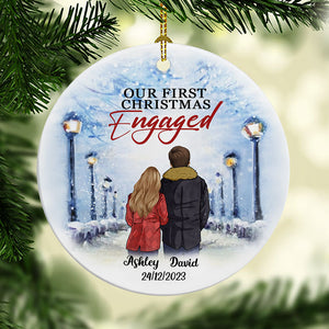 Our First Christmas Engaged, Personalized Circle Ornaments, Anniversary Gifts