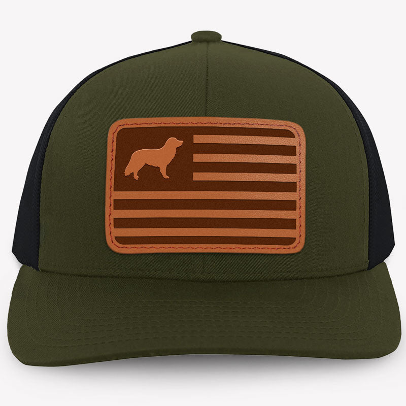 American Flag Hat, Personalized Trucker Leather Patch Hat, Hunting Hat, Gift For Dad