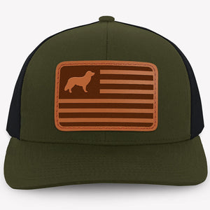 American Flag Hat, Personalized Trucker Leather Patch Hat, Hunting Hat, Gift For Dad