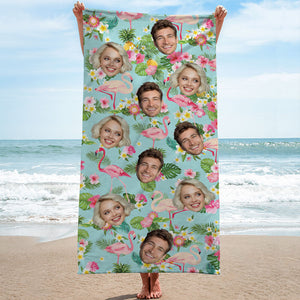 Custom Face Hawaiian Pattern, Personalized Beach Towel, Beach Accessories For Vacation, Custom Photo