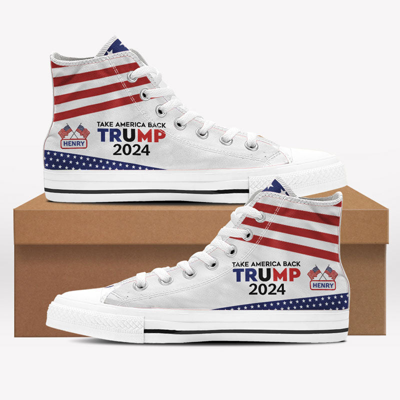 Trump Take America Back High Top Shoes, Personalized Trump Sneakers, Trump Shoes, Election 2024, Man Shoes / Black / 38