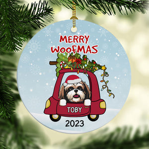 Merry Woofmas, Personalized Circle Ornaments, Custom Gift for Dog Lovers