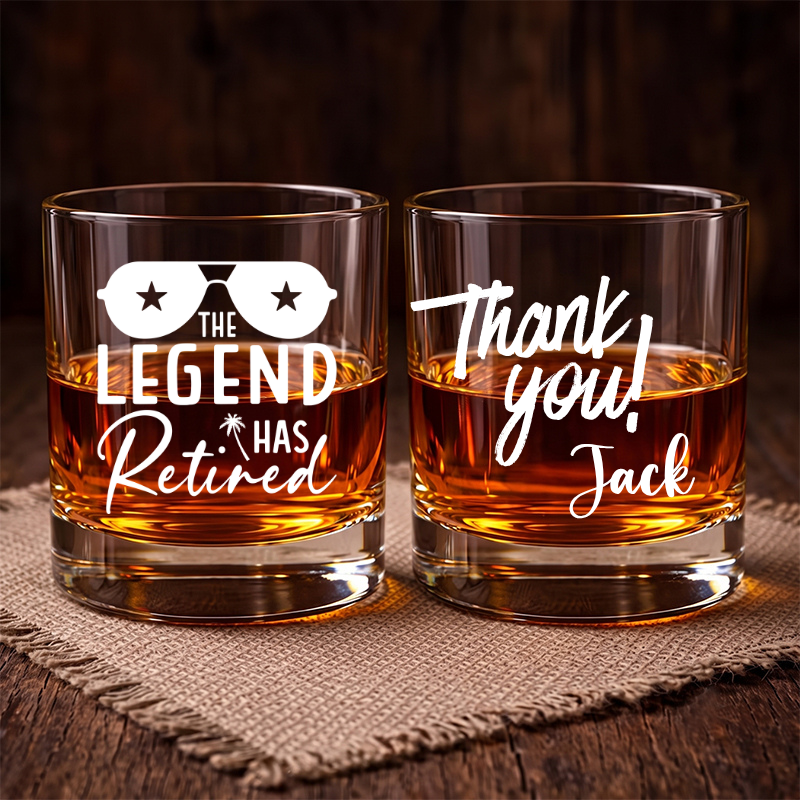 Legend Has Retired, Engraved Rock Glass,Personalized Engraved Rock Glass, Retirement Gifts