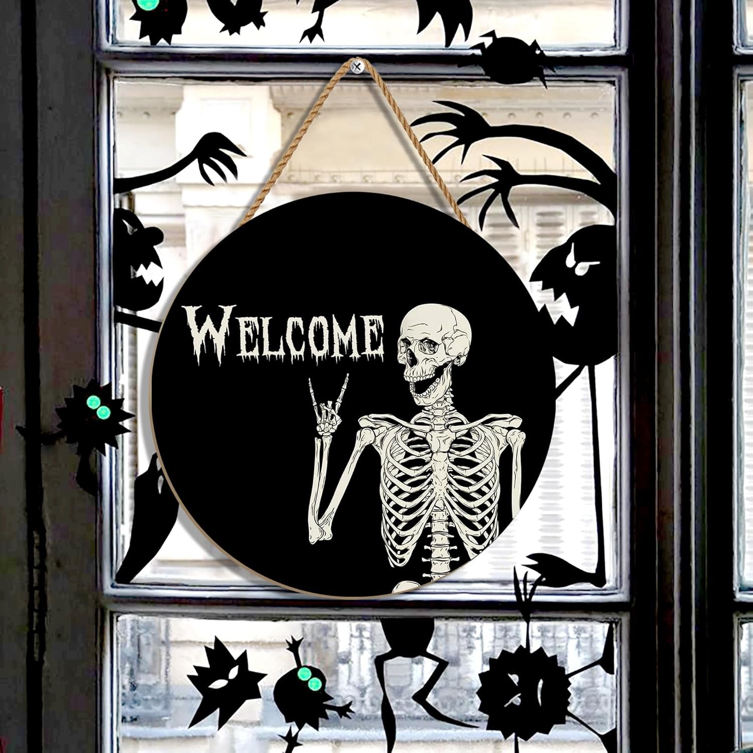 Halloween Decorations Wood Sign, Skull Welcome Door Sign, Halloween Themed Wooden Hanging Sign