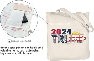 Trump 2024 Tote Bag with Zipper Inner Pocket, Gift For Trump Fans, Election 2024