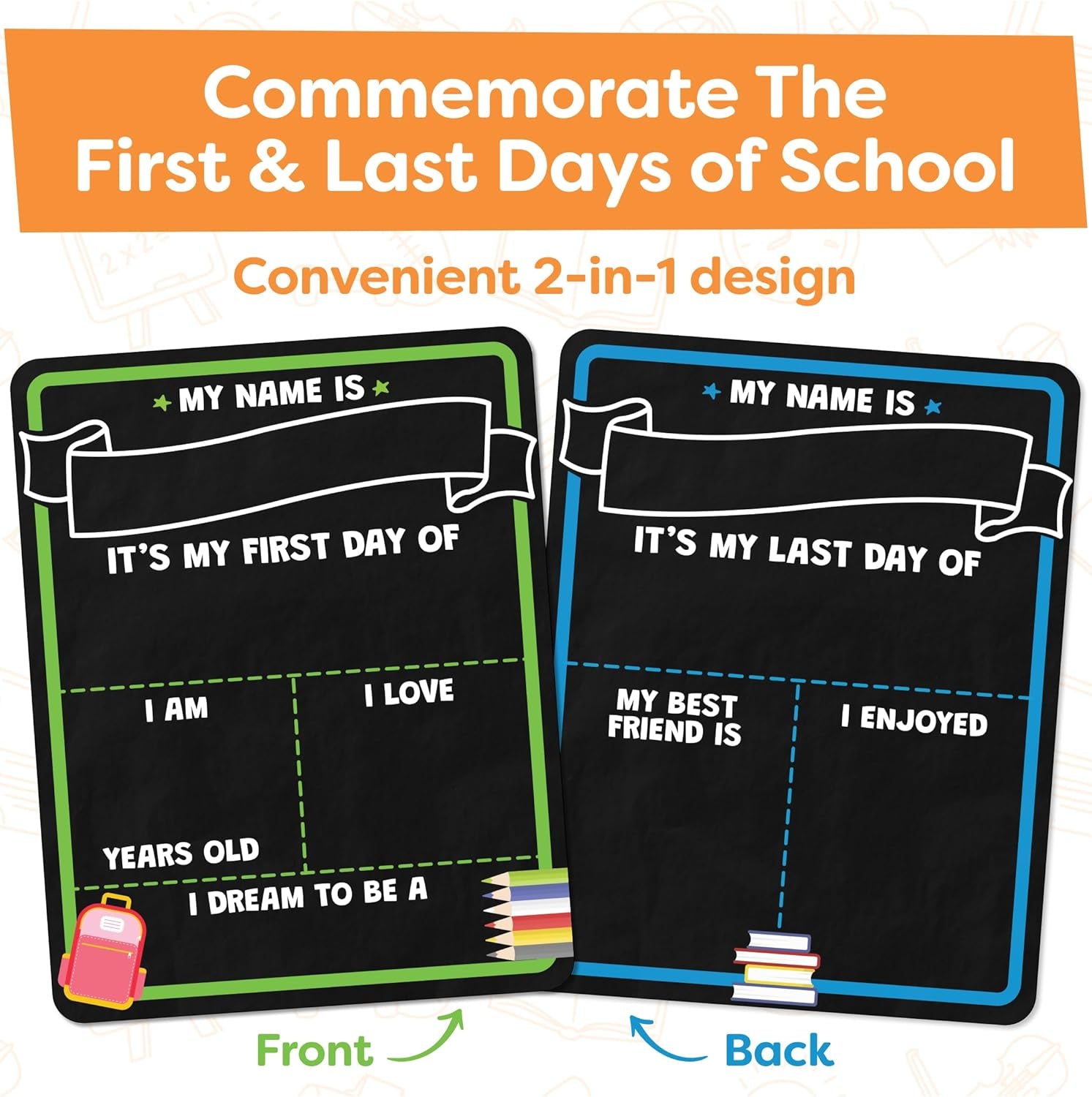 First and Last Day of School Board Sign with Liquid Chalk Markers Pack, Personalized Back To School Sign, Wooden School Board