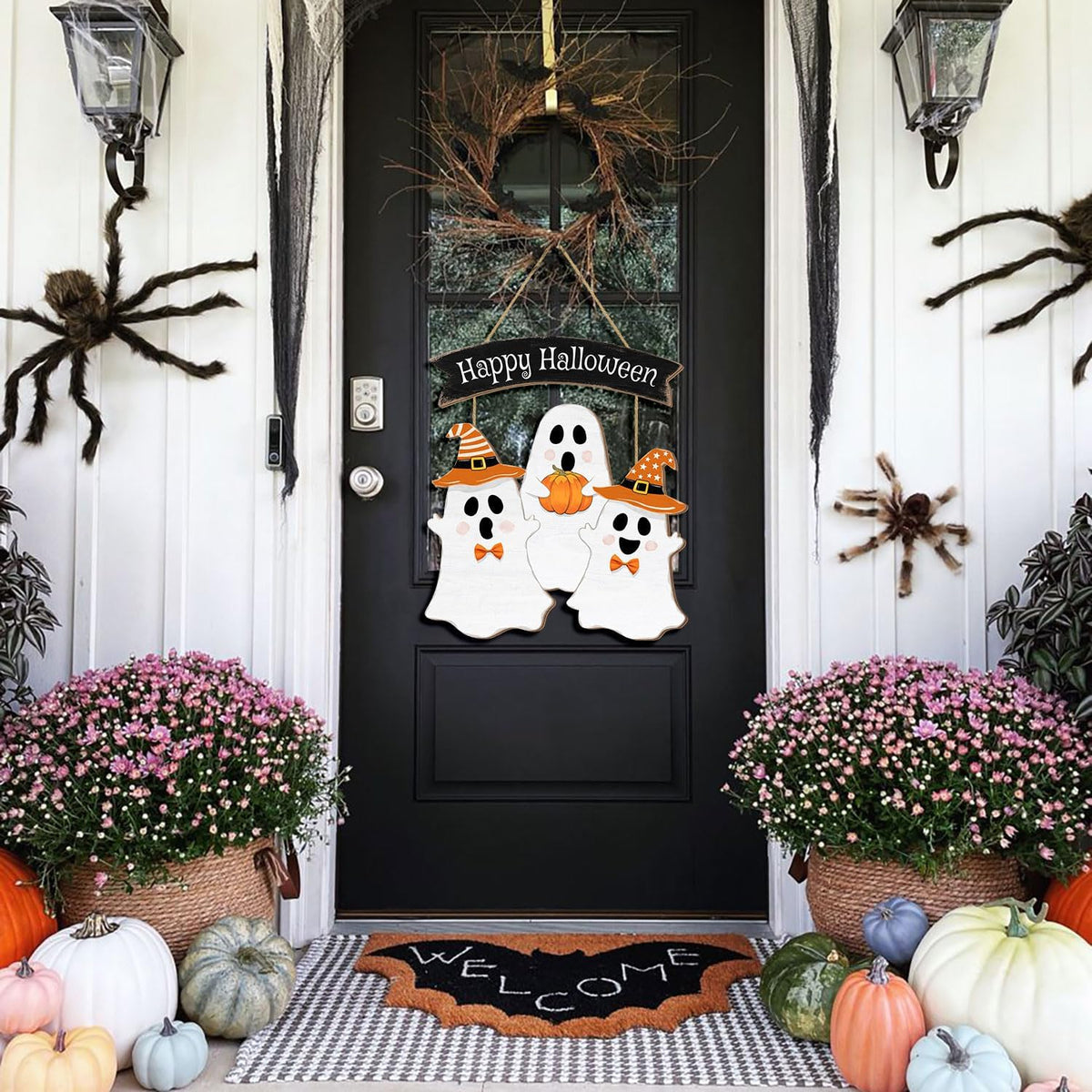 Halloween Decorations Wood Sign, Happy Halloween Boo Home Wood Sign, Halloween Themed Wooden Hanging Sign