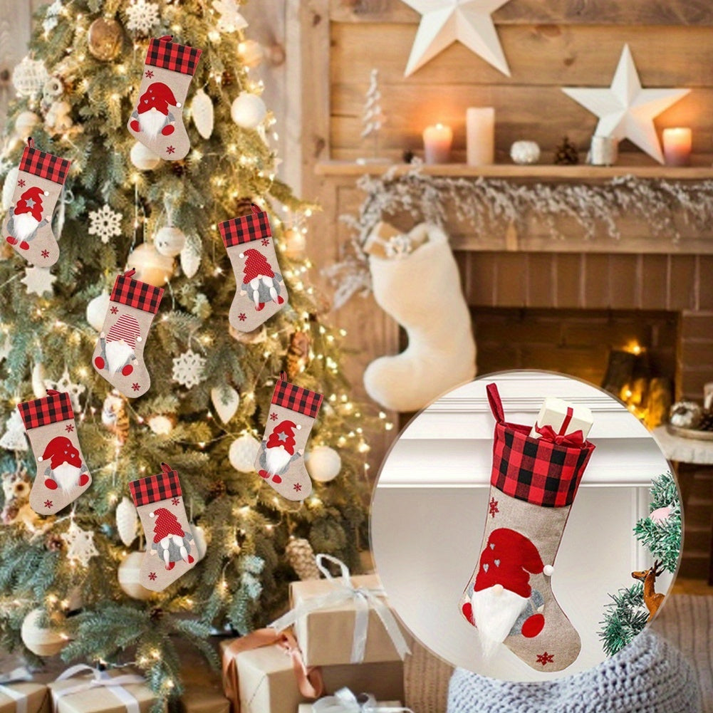 4PCS Unique Christmas Stocking Set – Dwarf and Santa Hanging Socks for Holiday Decor