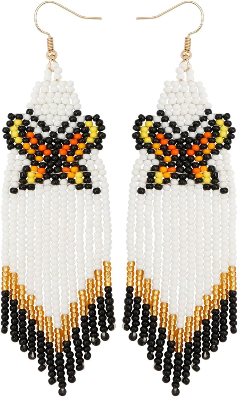 Elegant Bohemian Tassel Earrings Trump - Crafted with Seed Beads and Gold Plated Ear Hooks