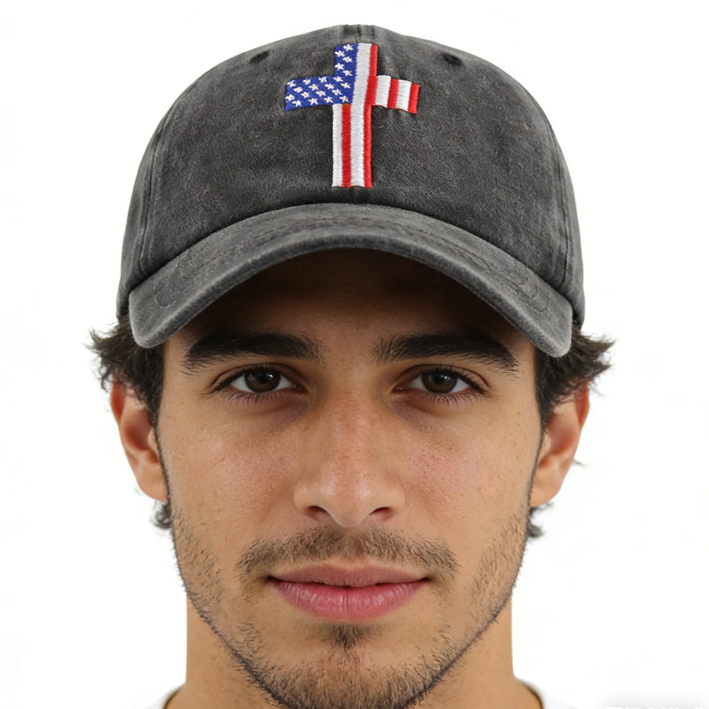 Christian American Flag Cross Baseball Cap Adjustable Embroidered Jesus Hat Patriotic Religious Gift for Men Women
