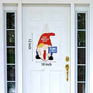 Idependence Day Gnome - Wooden Sign,4Th of July Front Door Sign Decorations, Patriotic Door Wreath Memorial Day Door Decor,Make America Great Red White Blue Welcome Sign for Front Door