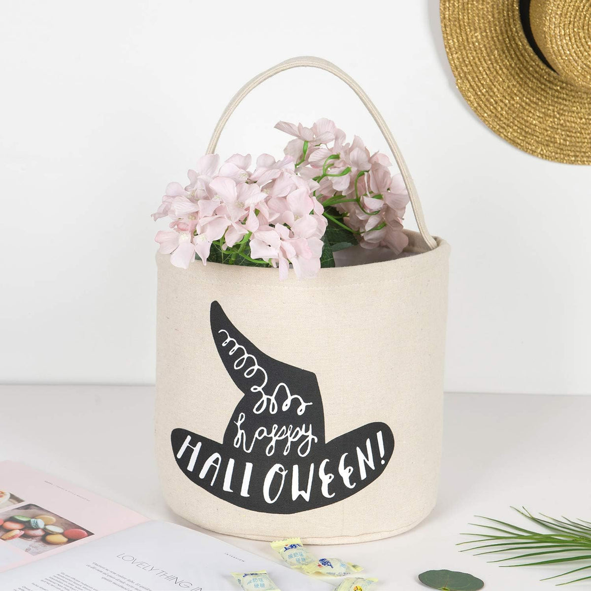 Halloween Trick or Treat Bucket, Candy Basket Tote Bag for Kids, Halloween Candy Bags