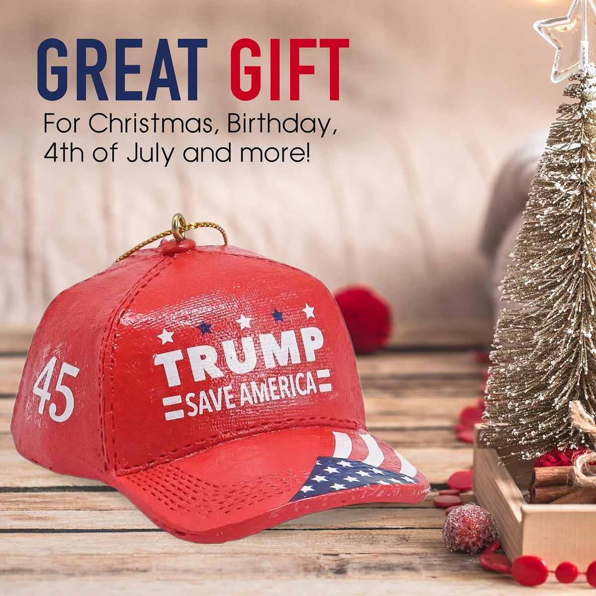 Save America Trump Red Cap Ornament, Christmas Ornaments, Election 2024