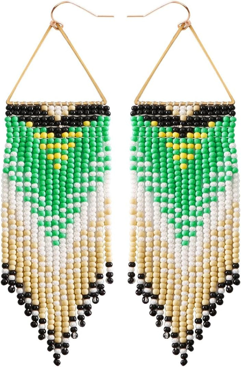Elegant Bohemian Tassel Earrings Trump - Crafted with Seed Beads and Gold Plated Ear Hooks