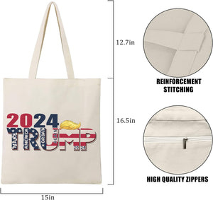 Trump 2024 Tote Bag with Zipper Inner Pocket, Gift For Trump Fans, Election 2024