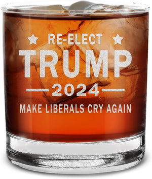 Re-Elect Trump Make Liberals Cry Again, Engraved Rock Glass, Election 2024