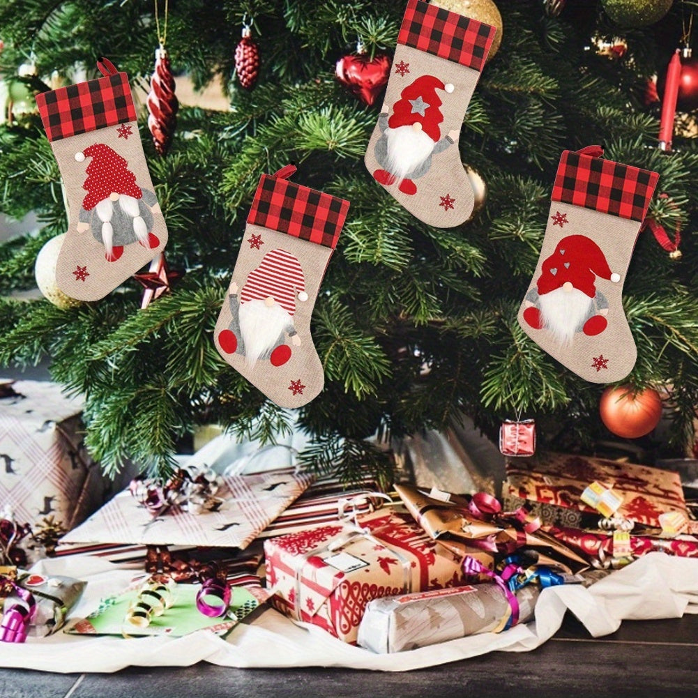 4PCS Unique Christmas Stocking Set – Dwarf and Santa Hanging Socks for Holiday Decor