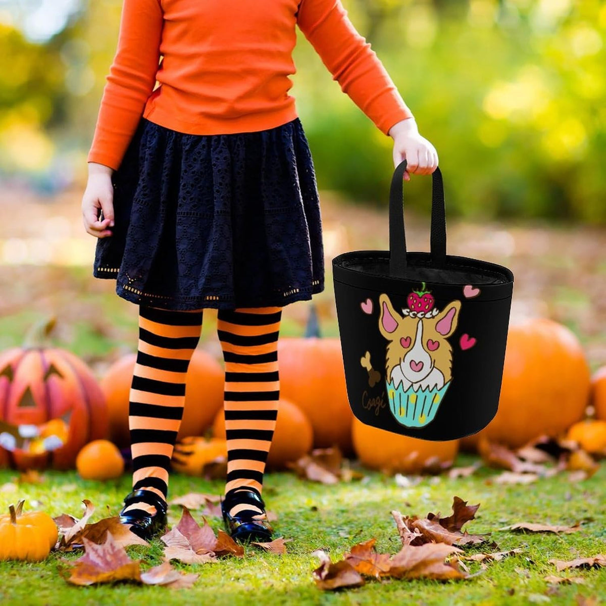 Corgi Cupcake Custom Halloween Trick or Treat Bags, Halloween Candy Bags