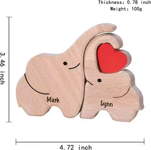 Personalized Custom Elephant Family Wooden Puzzle DIY Engraving Name Sculpture Home Decor