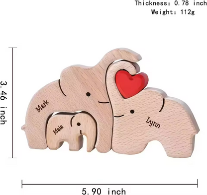 Personalized Custom Elephant Family Wooden Puzzle DIY Engraving Name Sculpture Home Decor