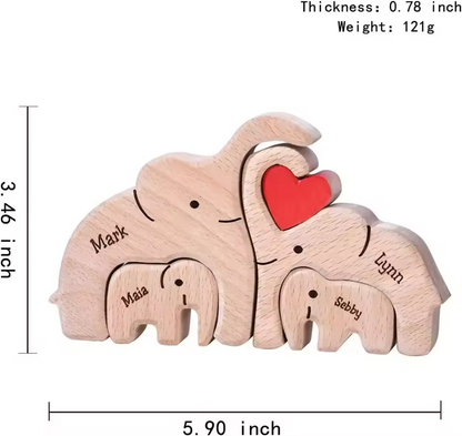 Personalized Custom Elephant Family Wooden Puzzle DIY Engraving Name Sculpture Home Decor