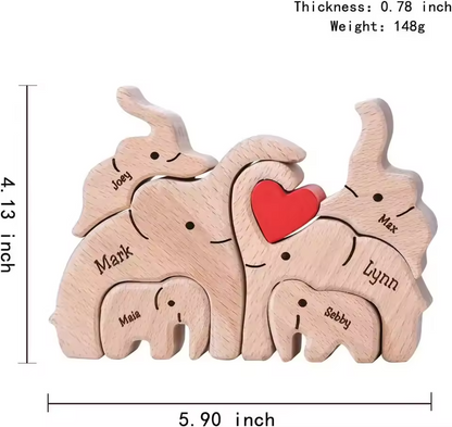 Personalized Custom Elephant Family Wooden Puzzle DIY Engraving Name Sculpture Home Decor