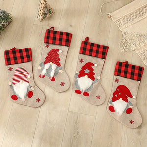 4PCS Unique Christmas Stocking Set – Dwarf and Santa Hanging Socks for Holiday Decor