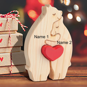 Personalized Custom Bear Family Wooden Puzzle DIY Engraving Name Sculpture Home Decor