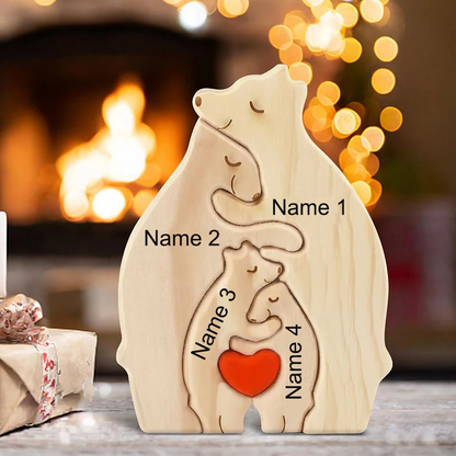 Personalized Custom Bear Family Wooden Puzzle DIY Engraving Name Sculpture Home Decor