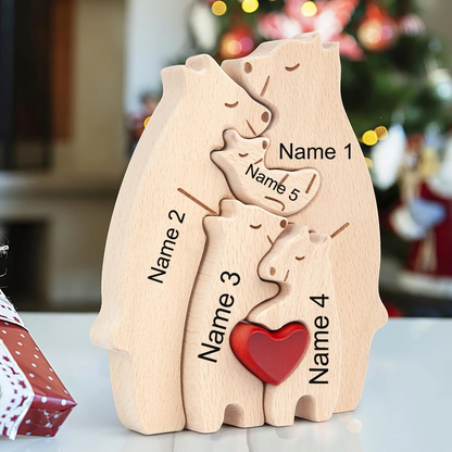 Personalized Custom Bear Family Wooden Puzzle DIY Engraving Name Sculpture Home Decor