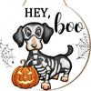 Halloween Decorations Wood Sign, Hey Boo Dachshund Pumkin Circle Door Sign, Halloween Gift For Dog Lovers