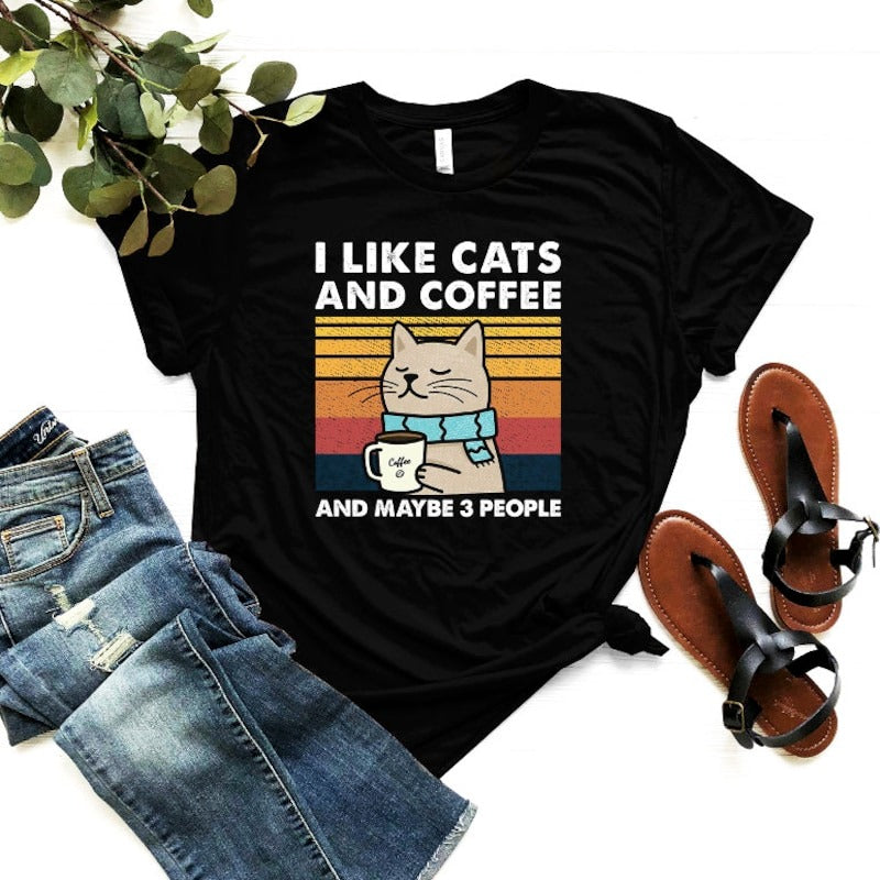 I Like Cats And Coffee Unisex T-Shirt, Coffee Lover Shirt, Funny Cat Shirt, Cat Mom Cat Dad Gift, Cat Lover Shirt, Vintage Cat Shirt