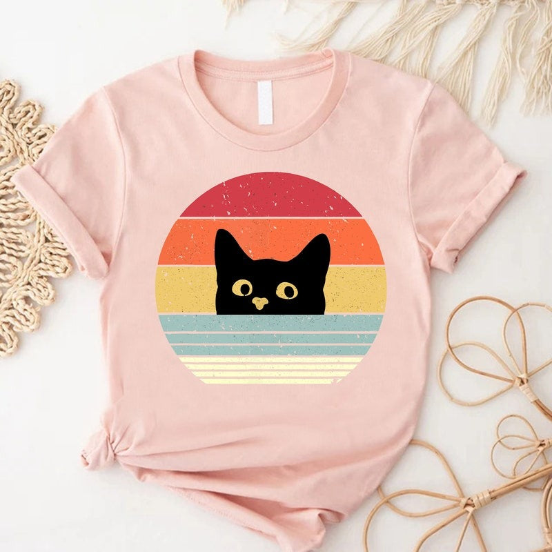 Retro Cat Unisex T-Shirt, Light Colors Version, Funny Cat Shirt, Cat Mom Cat Dad Gift, Cat Lover Shirt, Vintage Cat Shirt