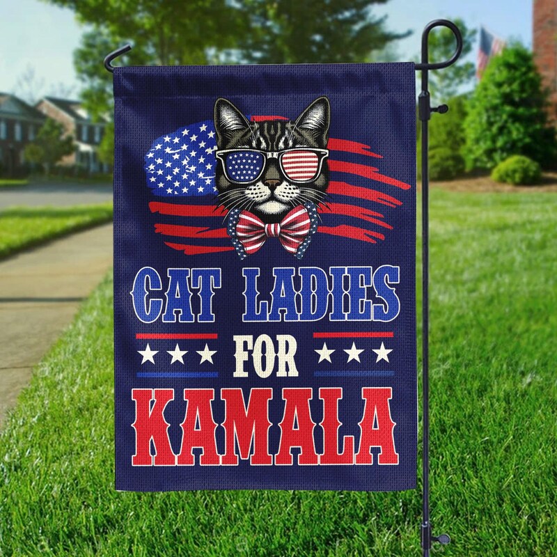 Cats Ladies For Kamala House Flag, Gift For Kamala Harris Supporters, Custom Photo, Election 2024