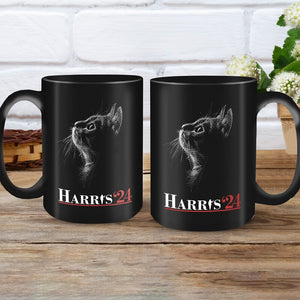 Kamala Harris Cat Outline Black Mug, Gift For Kamala Supporters, Election 2024