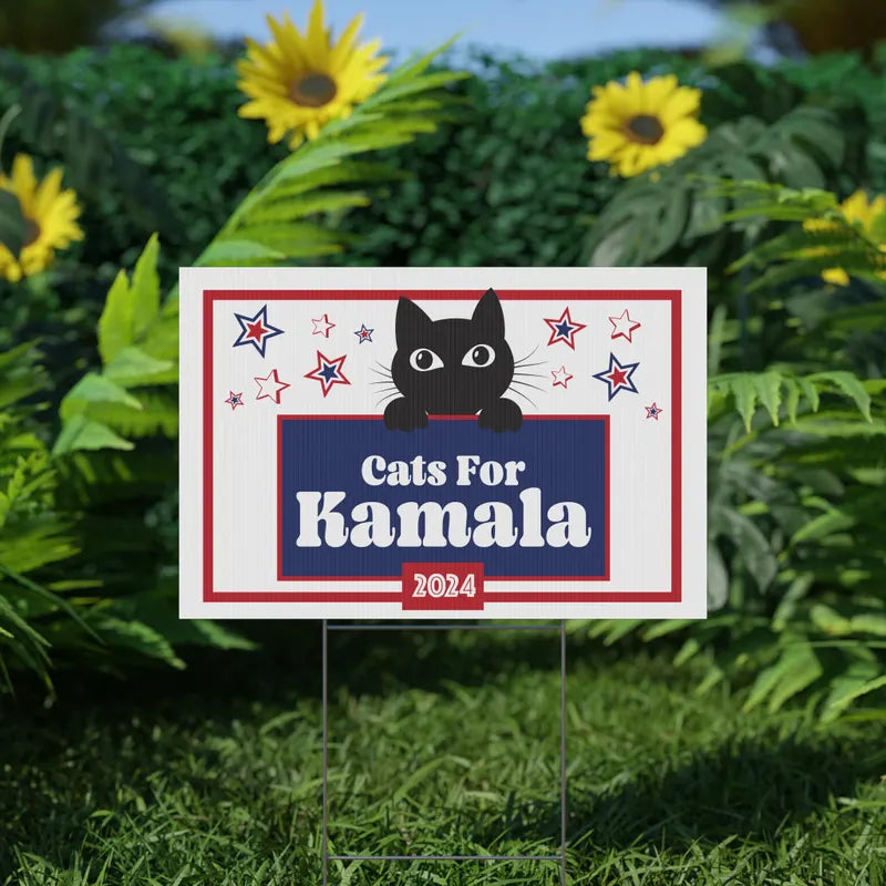 Cat For Kamala 2024 Yard Signs, Gift Kamala Harris Supporters, Election 2024