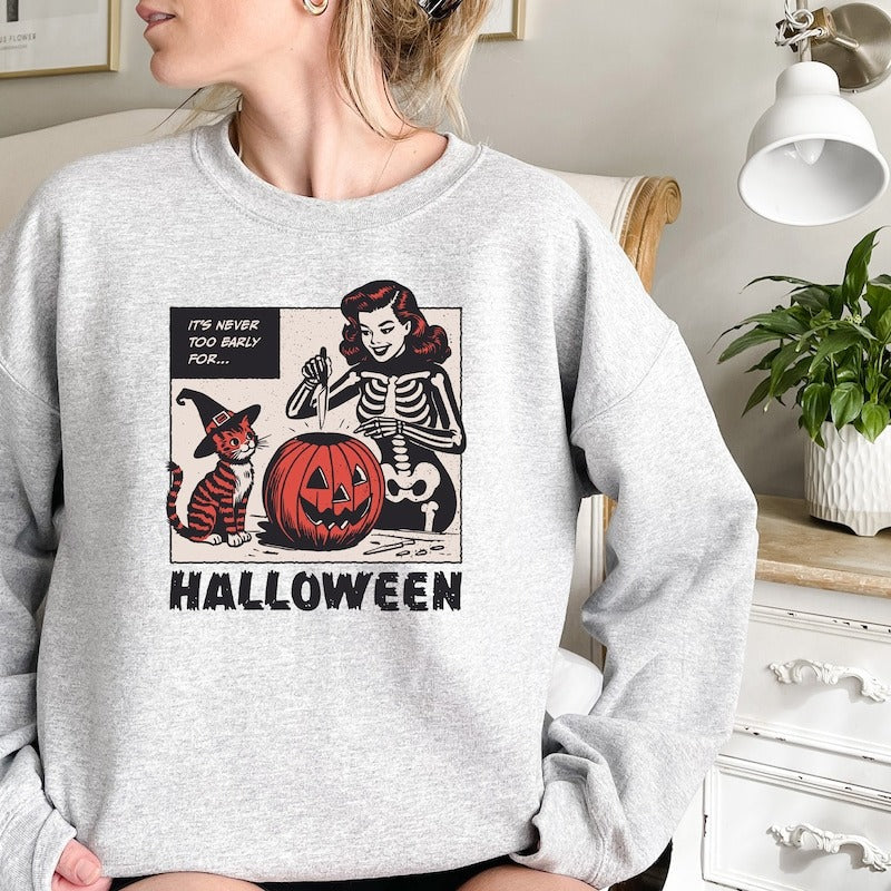 It's never too early for Halloween Unisex Sweatshirt, Summerween Gift, Gift for Cat Mom Cat Dad, Gift for Cat Lovers