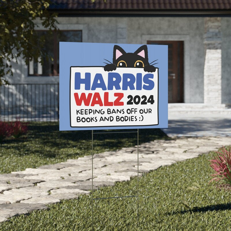 Harris Walz Cat Yard Sign, Gift For Kamala Harris Supporters, Election 2024