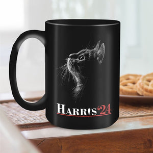 Kamala Harris Cat Outline Black Mug, Gift For Kamala Supporters, Election 2024