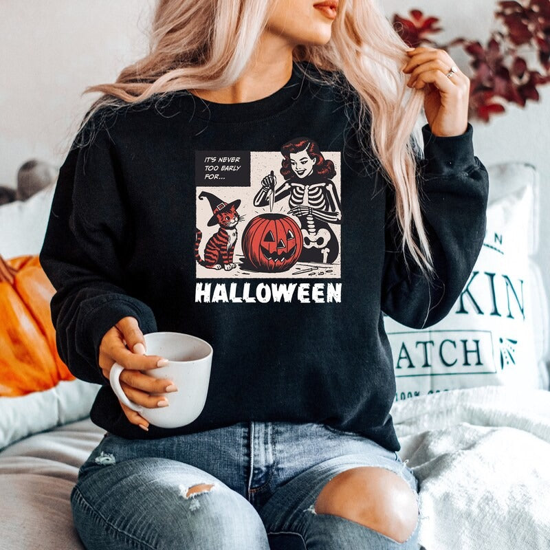 It's never too early for Halloween Unisex Sweatshirt, Summerween Gift, Gift for Cat Mom Cat Dad, Gift for Cat Lovers