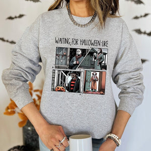 Waiting For Halloween Like Unisex Sweatshirt Version 1, Retro Horror Characters Halloween Sweatshirt, Summerween Sweatshirt