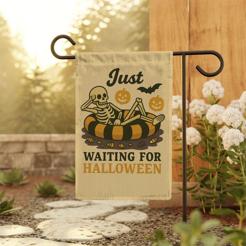 Just wait for Halloween, Summerween Garden Flag Skeleton Yard Decor Funny Summer Garden Decor