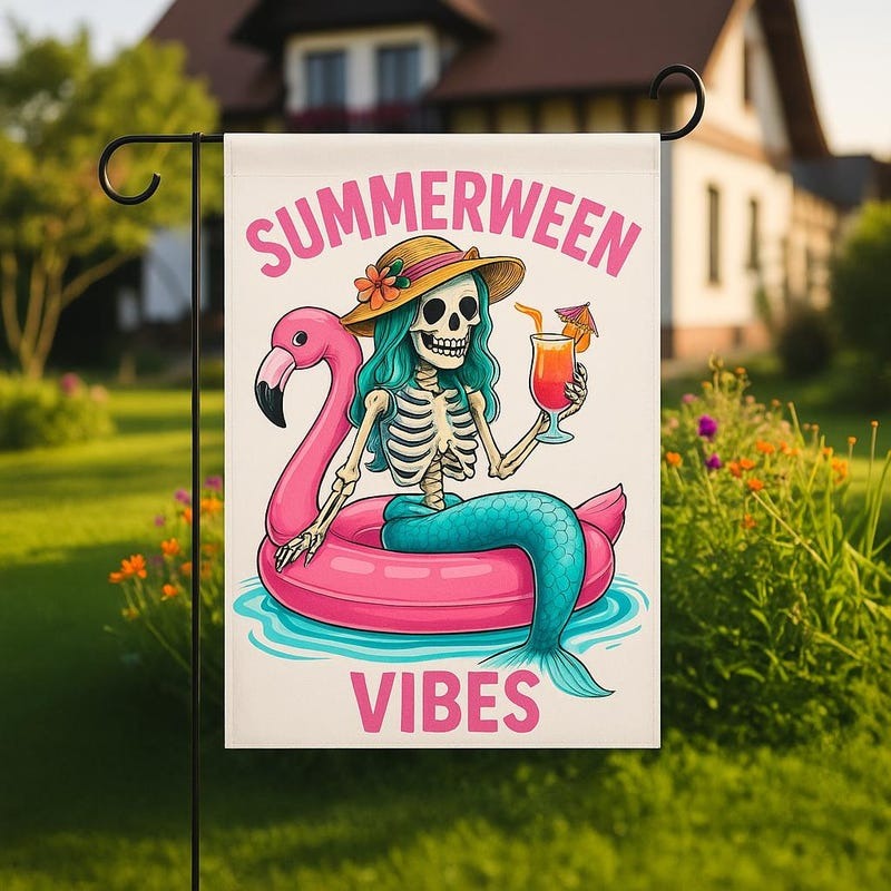 Summerween Garden Flag Skeleton Yard Decor Funny Summer Garden Decor Trendy Outdoor Sign Halloween Lawn Decor Summer Halloween Yard Flag