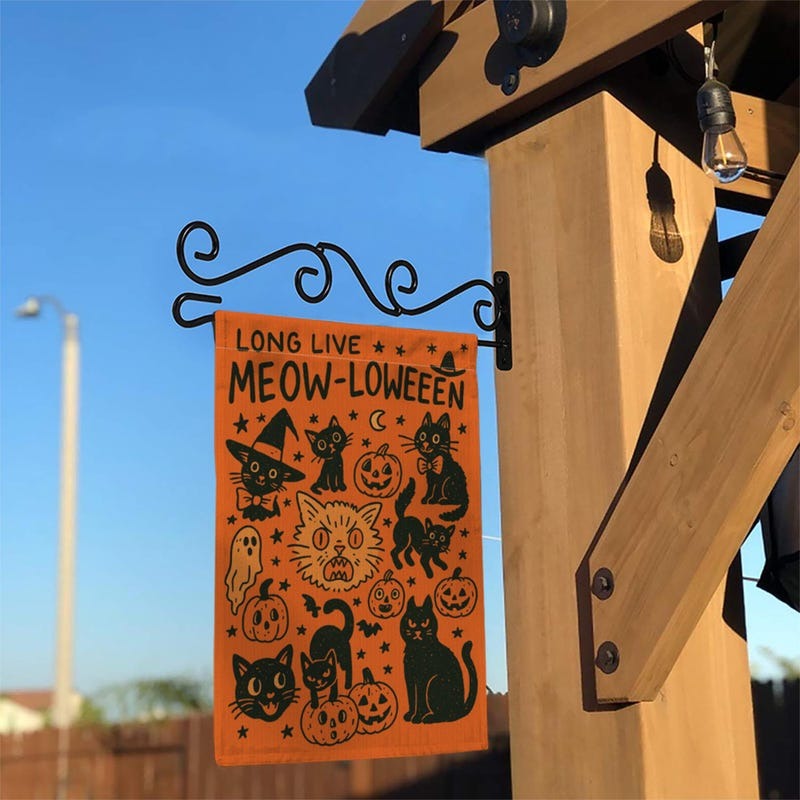 Meowloween Garden Flag, Halloween Cat Yard Flag, Cute Black Cat Outdoor Decor for Cat Mom Cat Dad, Funny Spooky Fall Porch Garden Decoration