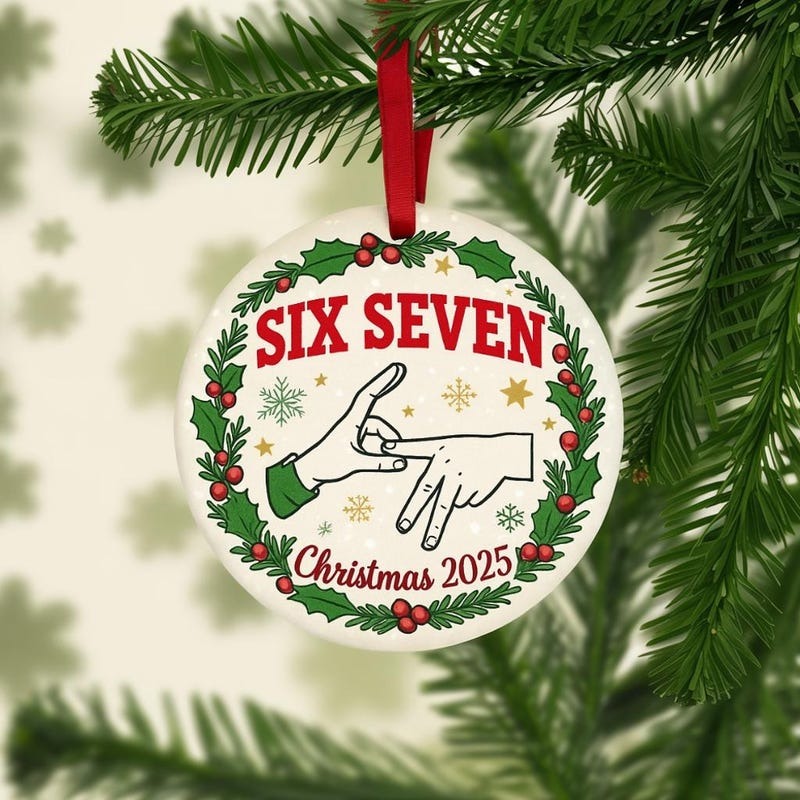 Six Seven 67 Christmas Ornament 2025  Ceramic Ornament Keepsake Gift for Friends, Family, Team Celebration