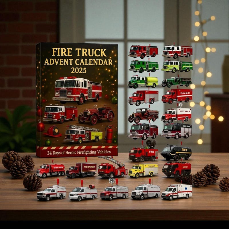 Vehicle Set 24-day Advent Calendar 2025, Firetrucks, Heavy Equipment, Cars, Planes, Christmas Gifts for Him, Sons, Grandsons