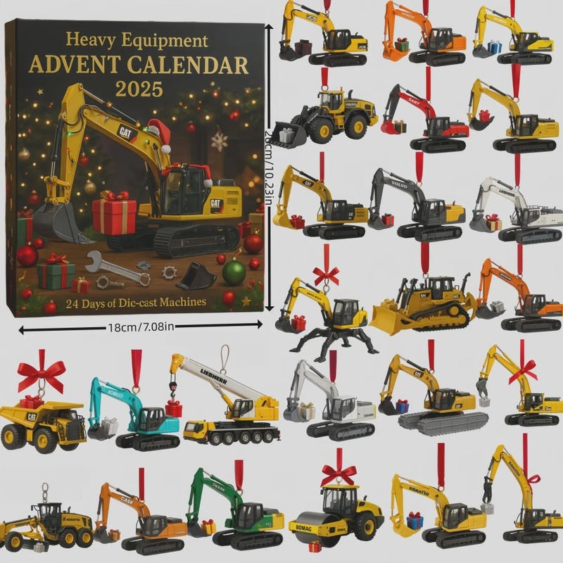 Vehicle Set 24-day Advent Calendar 2025, Firetrucks, Heavy Equipment, Cars, Planes, Christmas Gifts for Him, Sons, Grandsons