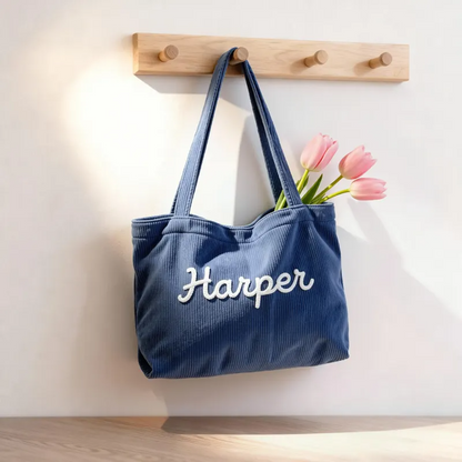 Custom Chenille Name Tote Bag with Zipper, Travel Tote, Mother's Day Gift, Gift for Her